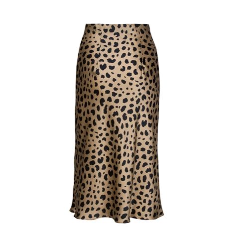 High Waist Leopard Midi Skirt Female Hidden Elasticized Waistband Silk