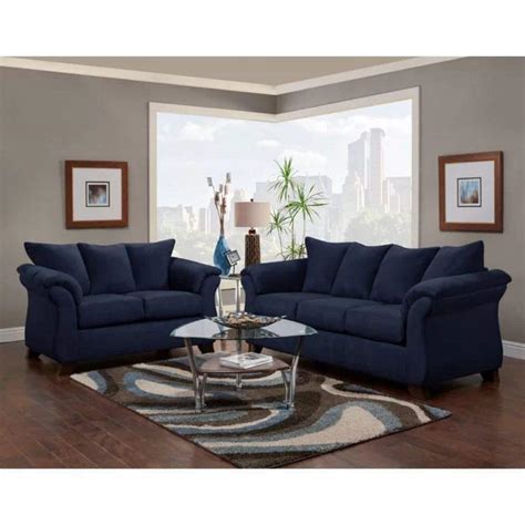 Funterior Hamilton 5 Seater Fabric Blue Sofa Set Home
