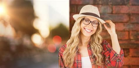Premium Photo Composite Image Of Gorgeous Smiling Blonde Hipster Posing
