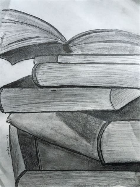 Stack Of Books Pencil Drawing Imposing Logbook Lightbox