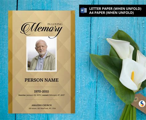 Golden Background Funeral Program Template Obituary Etsy