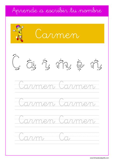 Aprender A Escribir El Nombre Fichas De Caligrafía