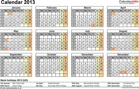 Calendar 2013 Uk With Bank Holidays And Excelpdfword Templates
