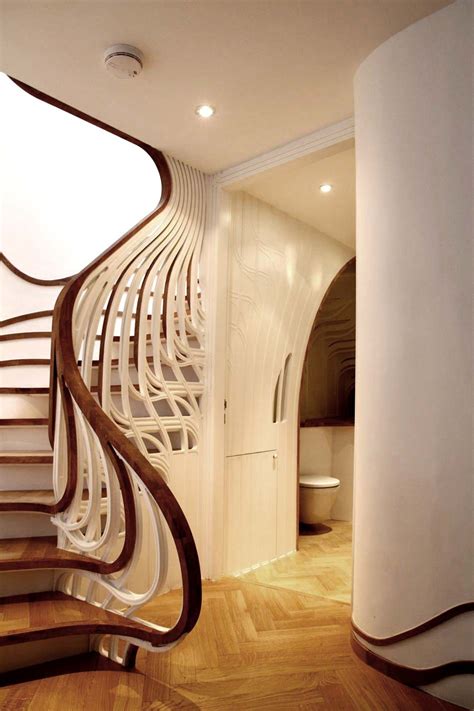 Wooden staircases can be crafted into many designs here you can see a selection of the stair design ideas we offer, many of the more modern stairs offer a combination of wood and glass. Unusual Curved Staircase - DigsDigs