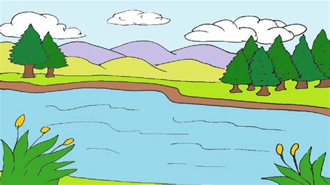 How To Draw A Lake Easy Scenery Drawing Step By Step Easy Scenery