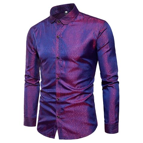 Fashion Purple Dot Silk Satin Shirt Men 2019 Fashion Slim Fit Dress