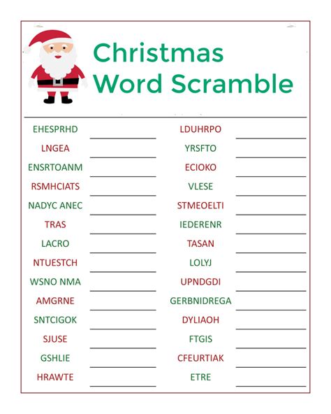 Word Scramble Christmas Printable