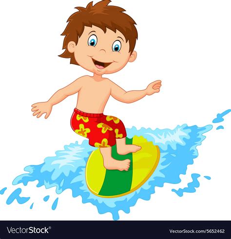 Kids Play Surfing On Surfboard Over Big Wave Vector Image