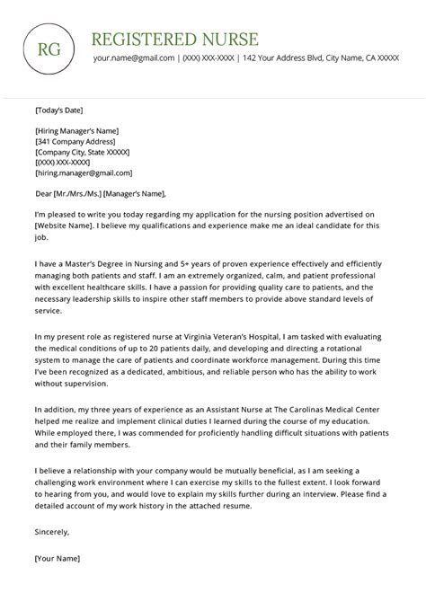 Sample Cover Letter For Nursing Resume