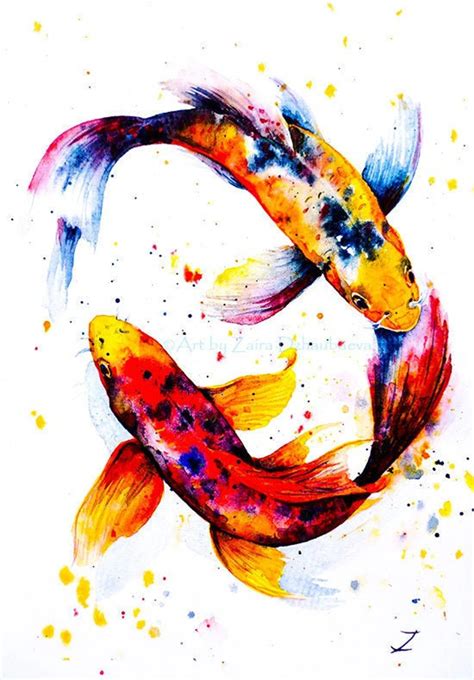 Two Koi Fish Print Feng Shui Koi Fish Colorful Koi Wall Art Etsy