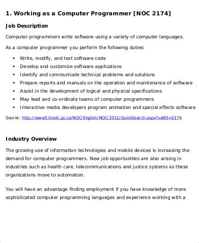 Read and revise this customizable computer programmer job description, optimized for conversion and search performance. FREE 11+ Sample Computer Programmer Job Description ...