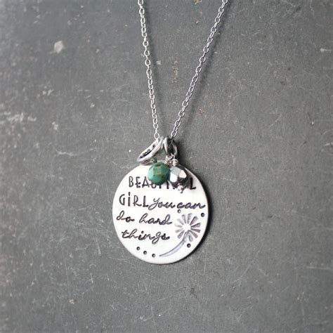 Share motivational and inspirational quotes about necklaces. Beautiful Girl Inspirational Quote Necklace, You Can Do Hard Things | 2 Sisters Handcrafted