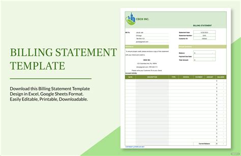Billing Statement Template Google Docs Google Sheets Excel Word