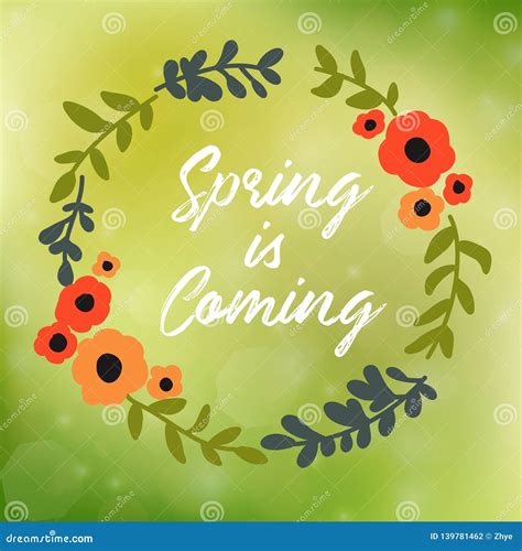 Romantic Floral Wreath With Quote Spring Is Coming Stock Vector
