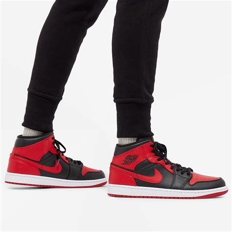Air Jordan 1 Mid Black Gym Red And White End Uk