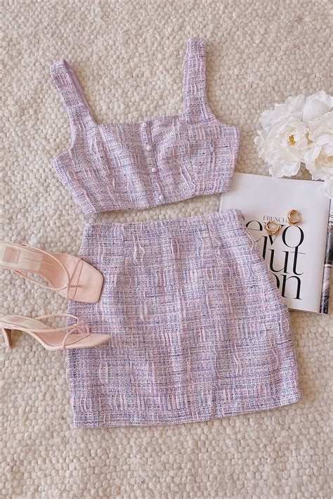 Tweed Between The Lines Lavender Two Piece Mini Dress In Girls