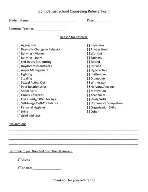 School Counseling Referral Form School Counselor Forms High School