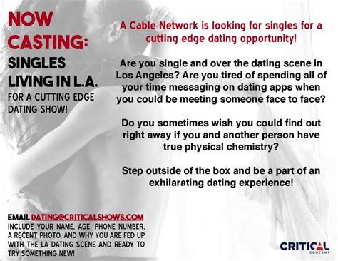 Now Casting Singles In La For New Dating Reality Series Pilot Auditions Free