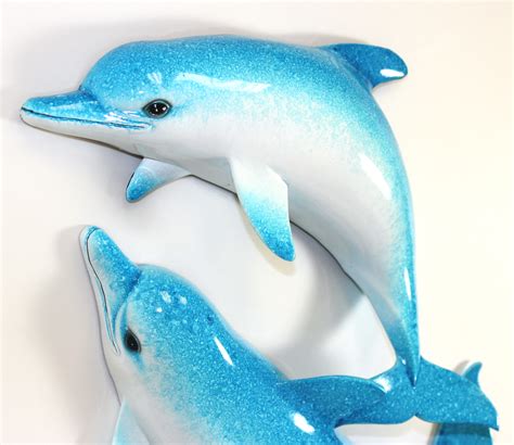 Swimming Blue Double Dolphins Wall Decor 18 Inch Plaque Mary B