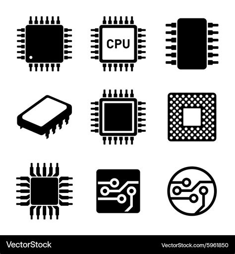 Cpu Microprocessor And Chips Icons Set Royalty Free Vector