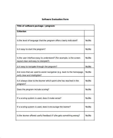 Free 9 Software Evaluation Samples In Pdf Word Employee Evaluation Form