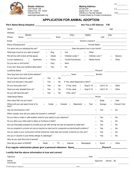 21 Printable Blank Pet Adoption Forms Free To Edit Download And Print