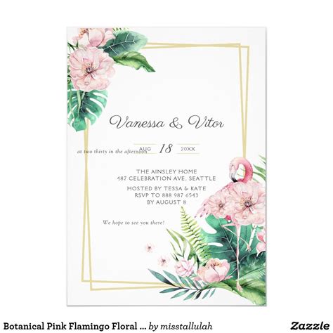 Tropical Paperie Pink Flamingos Rsvp Botanical Baby Shower Invitations Flamingo Birthday