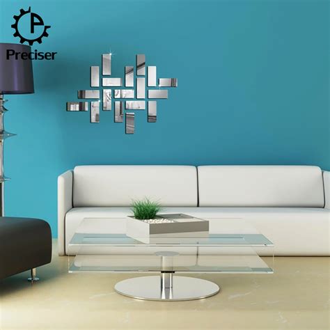 With two fairly similar frames opposite one another and identical chairs around the table, the space almost feels reflective, like a mirror. Preciser 18Pcs Rectangulars Frame Crystal Reflective DIY Mirror Effect 3D Waterproof Wall ...