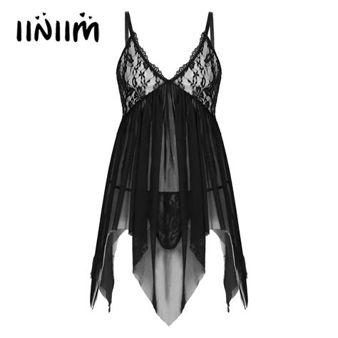 sissy lingerie dress costume for gay mens asymmetrical hem dress nightwear with g string floral