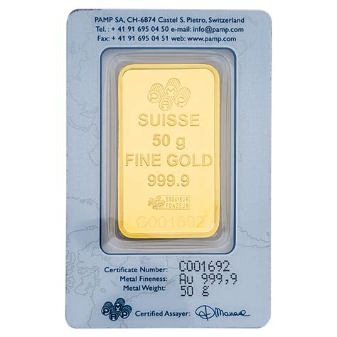 50 Gm Pamp Suisse Gold Bar 9999 Purity