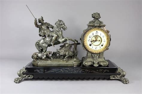 Ansonia Figural Mantle Clock Eureka And Boar Hunter Clocks Figural