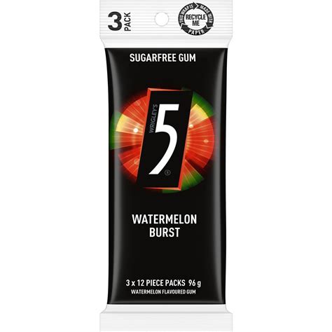 5gum Watermelon Burst Sugar Free Gum 3pk 96g Woolworths