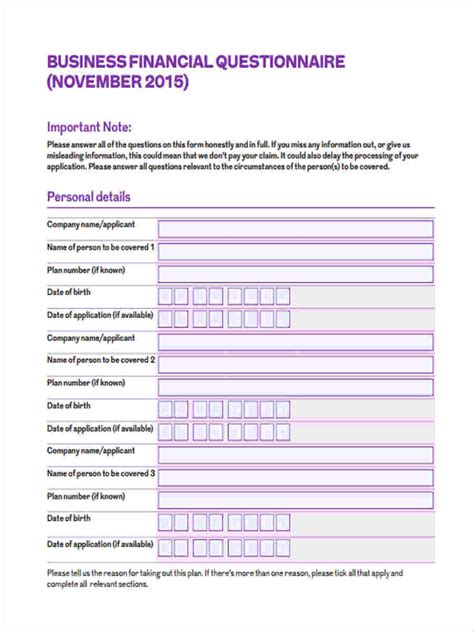 Free 7 Financial Questionnaire Forms In Pdf Ms Word