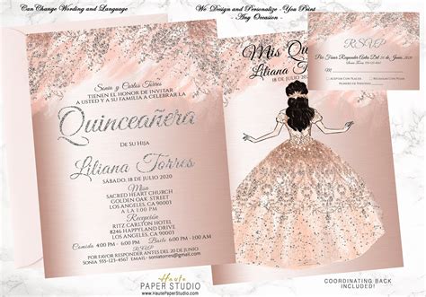 Personalized Rose Gold Glitter Quincea Era Invitation Etsy In