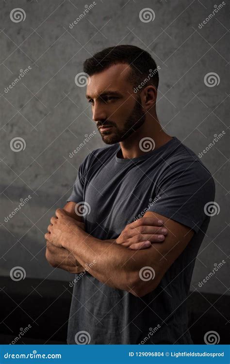 Sad Handsome Man Standing Stock Photo Image Of Sadness 129096804