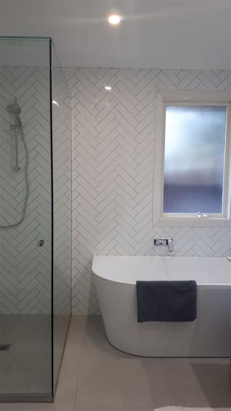 Our Modern Bathroom Rebuild White Herringbone Feature Tile Ensuite