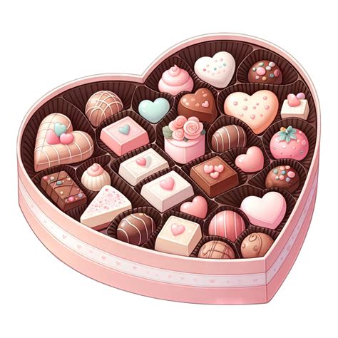 Ai Generated Watercolor Assorted Chocolates In Pink Heart Shaped Box 35895340 Png