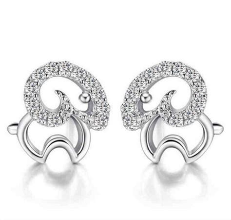 Sterling silver earrings for children are the newest trend! Cute Small 925 Sterling Silver Clear CZ Sheep Stud ...