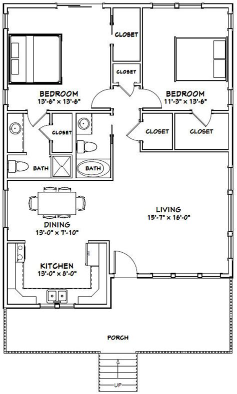 30x40 House 2 Bedroom 2 Bath 1136 Sq Ft Pdf Floor Etsy 30x40 House