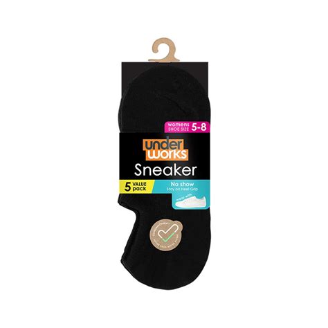 Underworks Womens Sneaker Socks 5 Pack Black Big W
