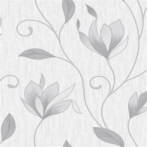 Vymura Synergy Glitter Floral Wallpaper Dove Grey White Silver