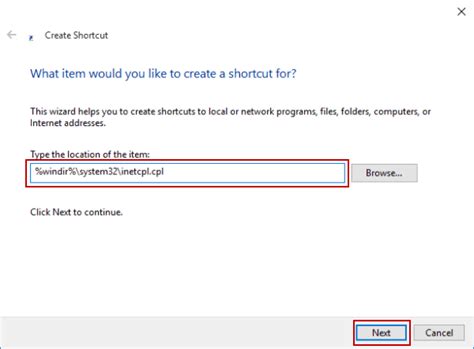 Create Internet Options Shortcut On Windows 10 Desktop