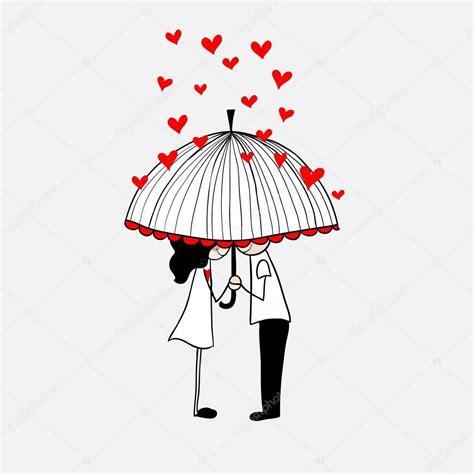Doodle Lovers A Boy And A Girl Under Umbrella — Stock Vector