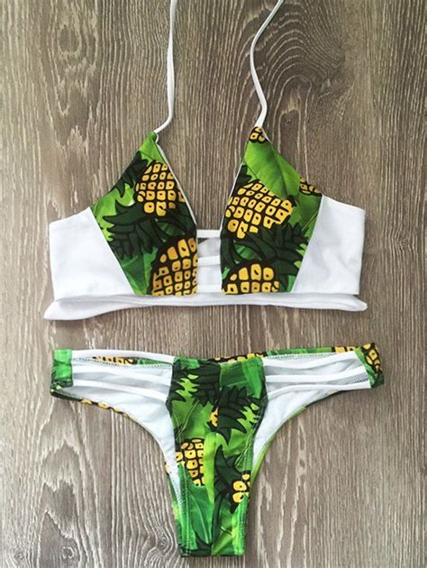 Halter Pineapple Print Bikini Set Colormix L Bikinis Swimwear