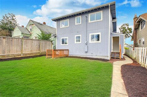 Large Fully Fenced Back Yard With Well Kept Lawn Stock Image Image