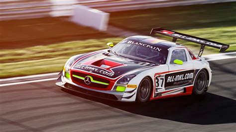 Mercedes Sls Gullwing Amg Race Car Motion Blur Racing Track