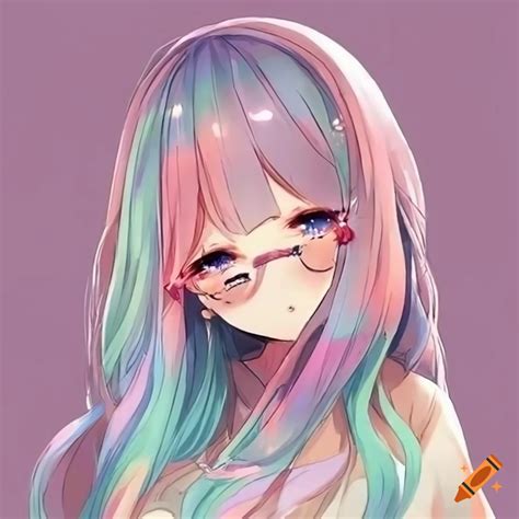 Cute Pastel Anime Girl With Rainbow Colors