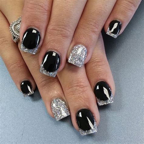 French Manicure Black With Silver Tips Fancy Nails Silver Nail