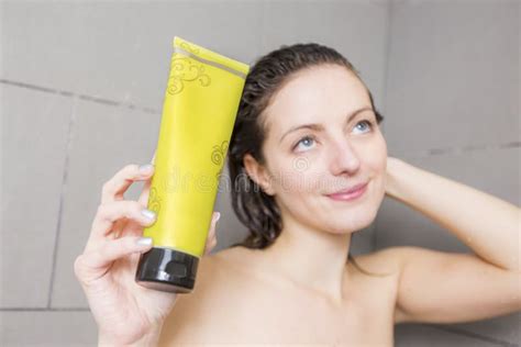 Woman In Shower Washing Hair With Shampoo Stock Image Image Of