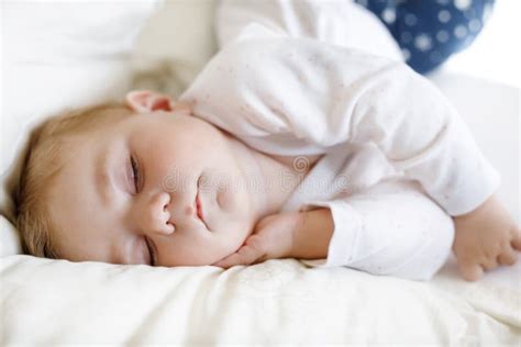 Cute Adorable Baby Girl Of Months Sleeping Peaceful In Bed Stock Photo Image Of Hairs